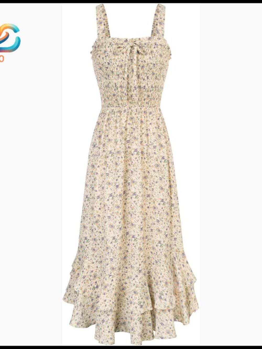 Floral Maxi Dress with Square Neck Adjustable Straps Boho Summer